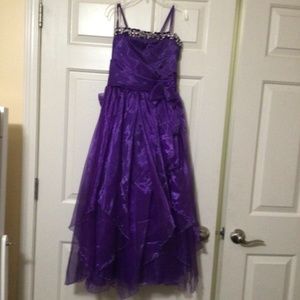 Girls Purple Dress with Beading, thin straps and bow